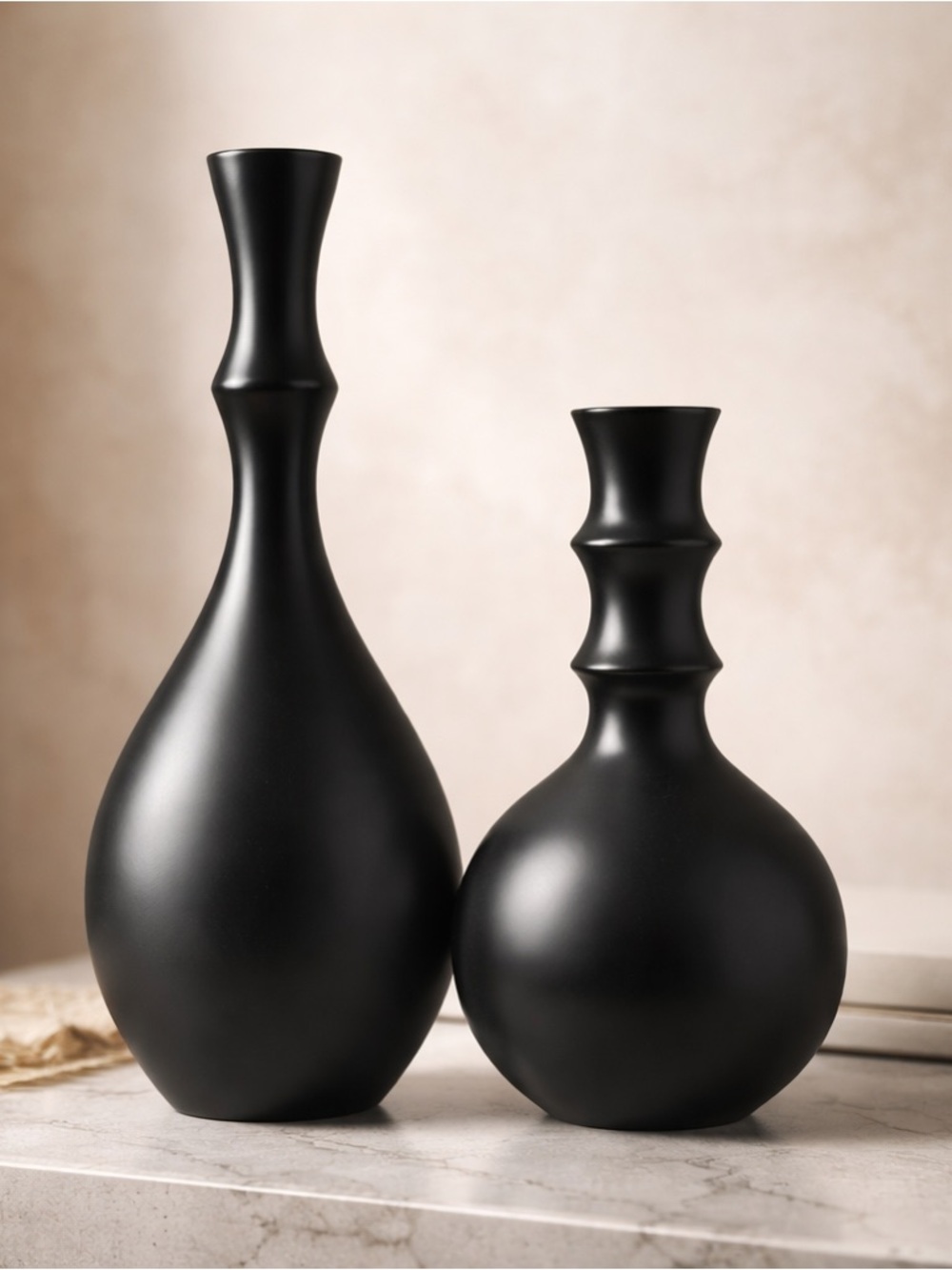 West Elm Matte Black Sculptural Vase Duo